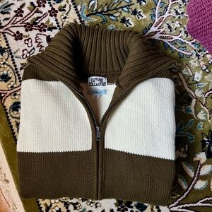 Future Collective Women’s Olive and White Zip-Up Sweater